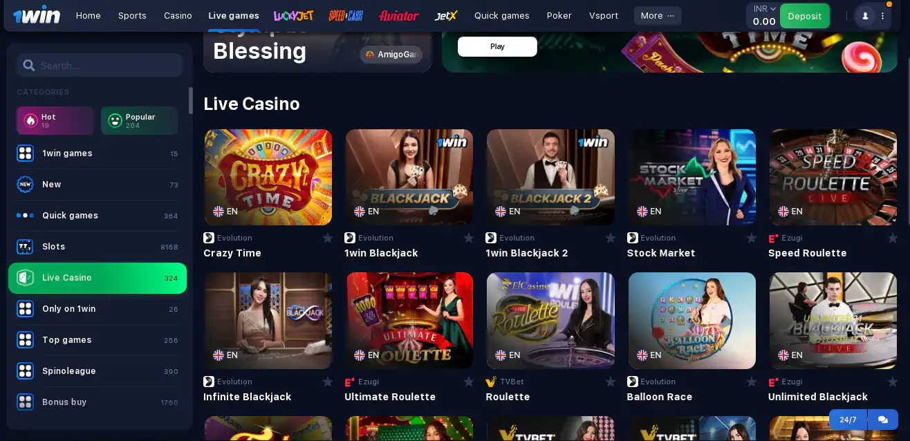 1win live casino