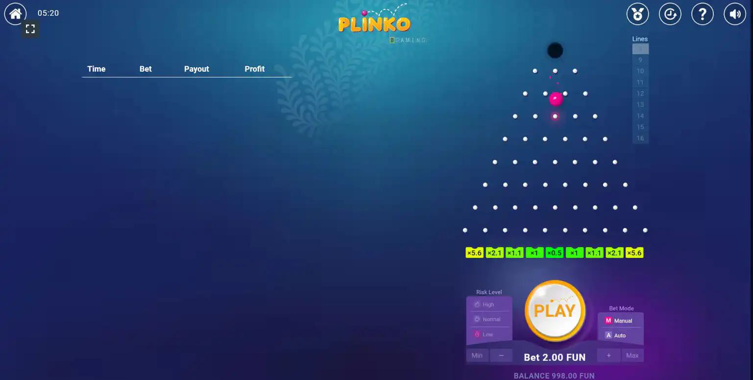 1win Plinko game