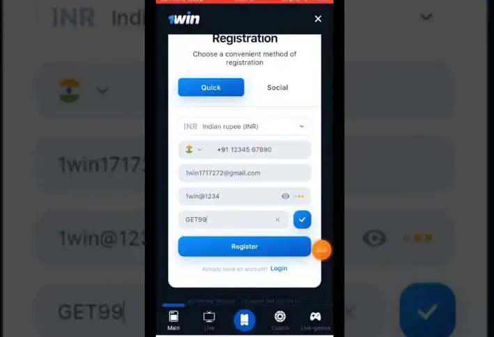 1win Registration by Email