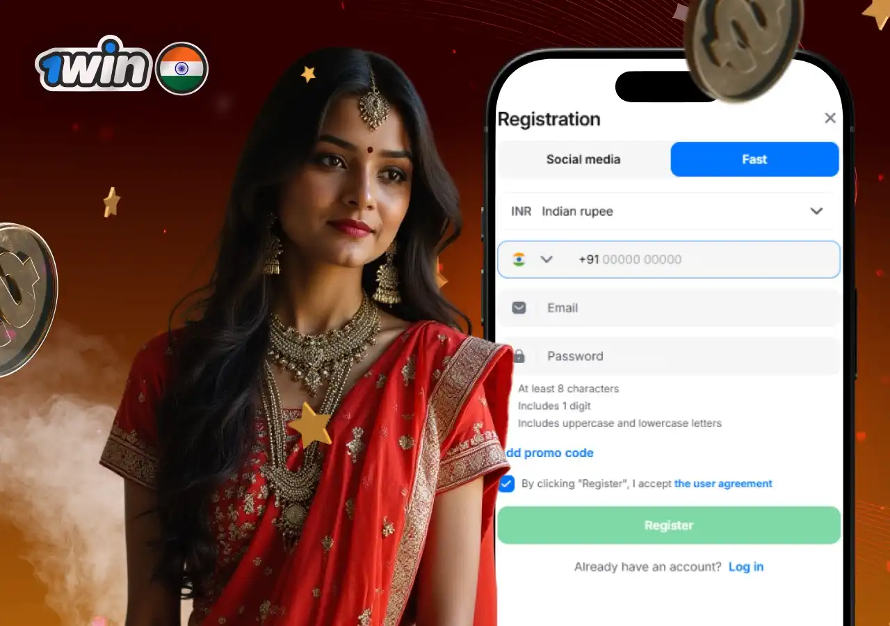 1win app registration form on mobile screen