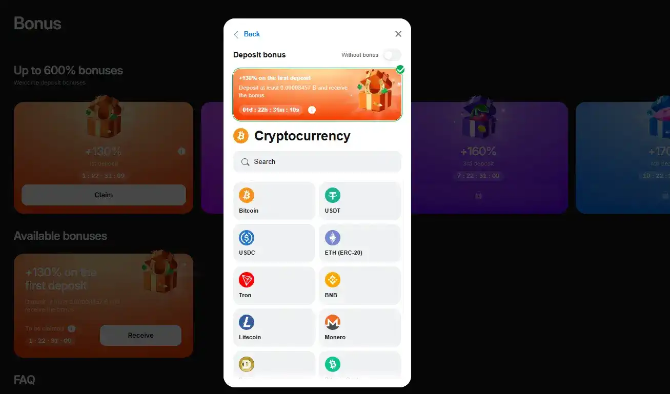 select 1win sign up bonus currency inr or crypto