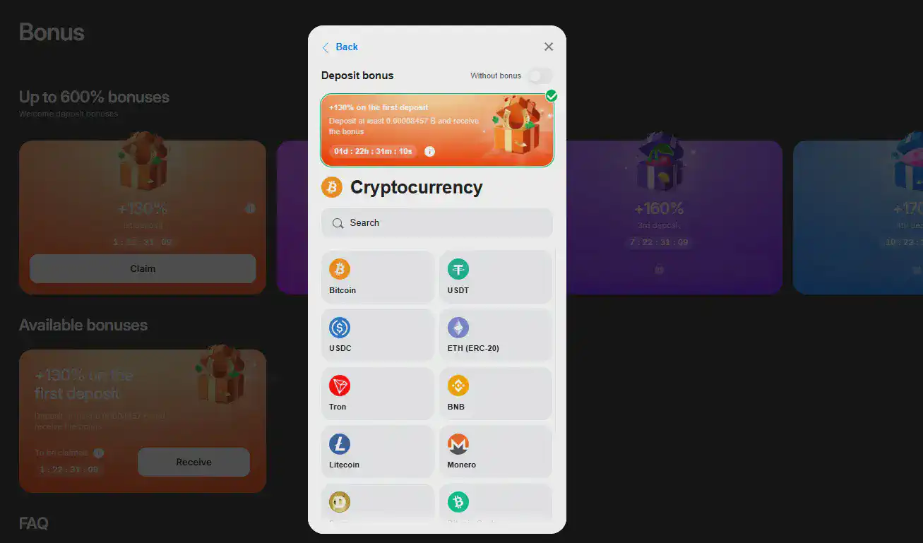 select 1win sign up bonus currency inr or crypto