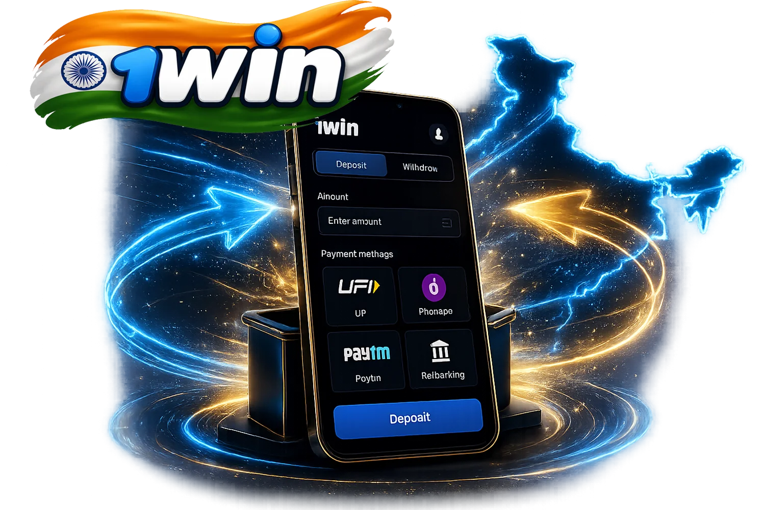 Mobile wallet and payment methods interface on a smartphone screen for 1win deposits and withdrawals
