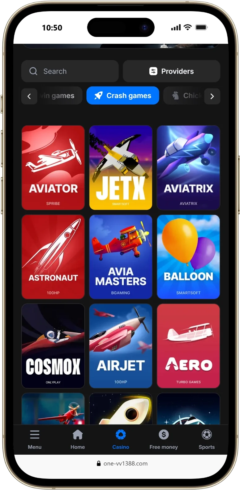 Popular crash games category grid in the 1win India mobile application featuring Aviator, JetX, and Aviatrix